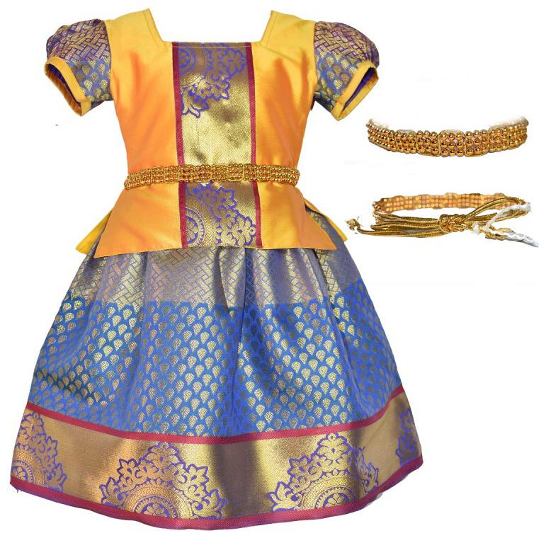 

Amirtha Fashion Girl s Art silk Abstract Short sleeves Lehenga choli - Blue