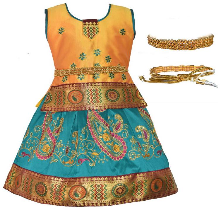 

Amirtha Fashion Girl s Art silk Abstract Sleeveless Lehenga choli - Multi