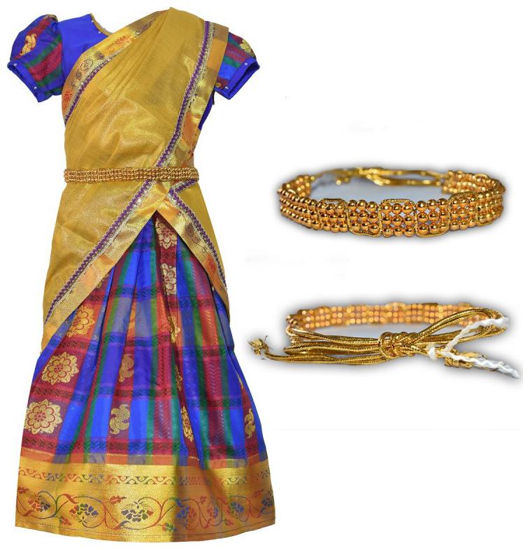 

Amirtha Fashion Girl s Art silk Abstract Short sleeves Lehenga choli - Blue