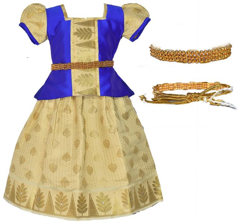 

Amirtha Fashion Girl s Art silk Abstract Short sleeves Lehenga choli - Blue