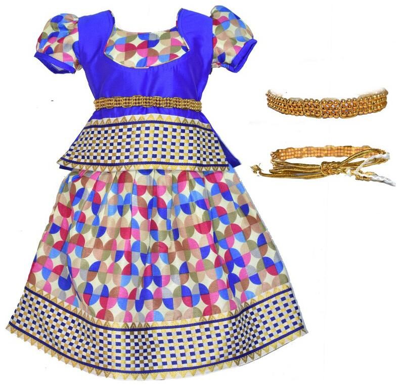 

Amirtha Fashion Girl s Art silk Abstract Short sleeves Lehenga choli - Blue