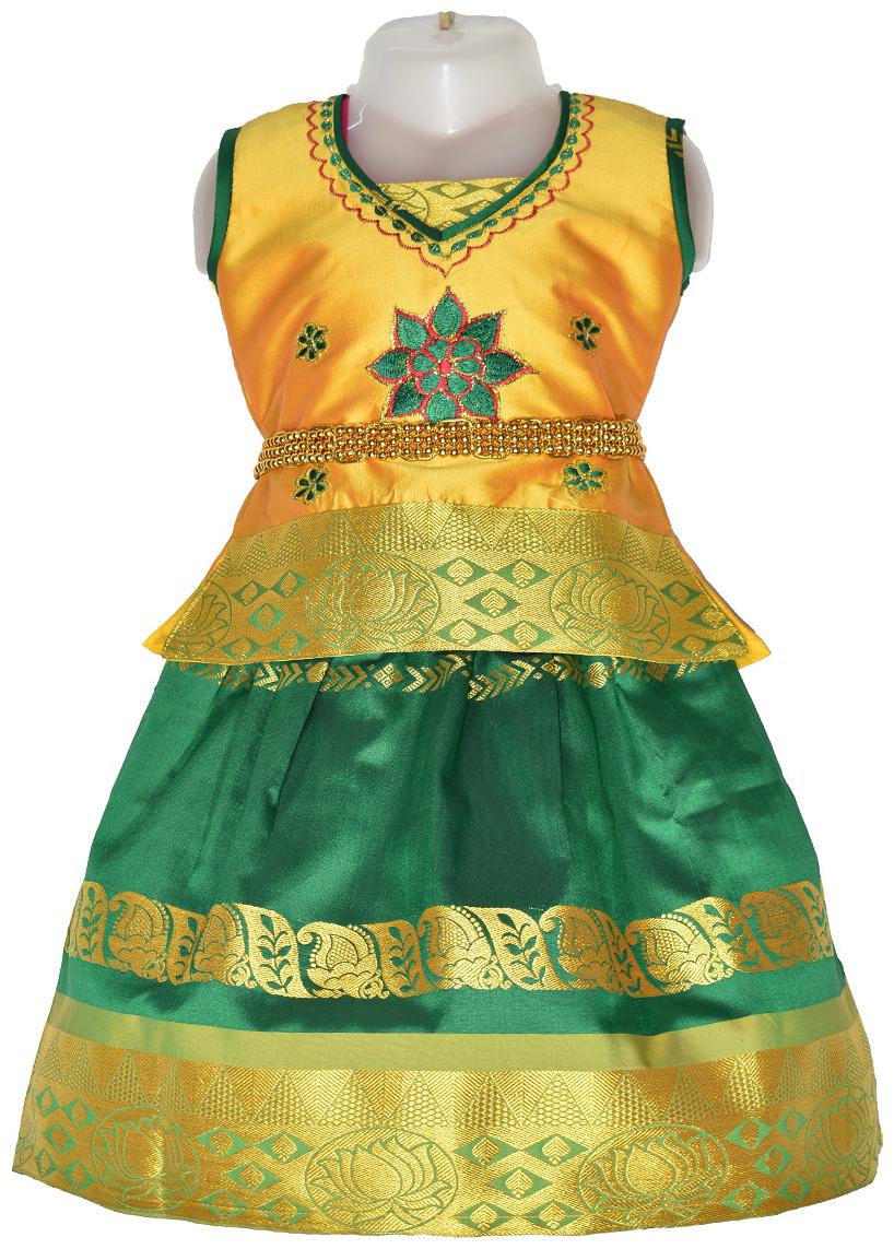 

Amirtha Fashion Art silk Abstract Sleeveless Lehenga choli - Gold