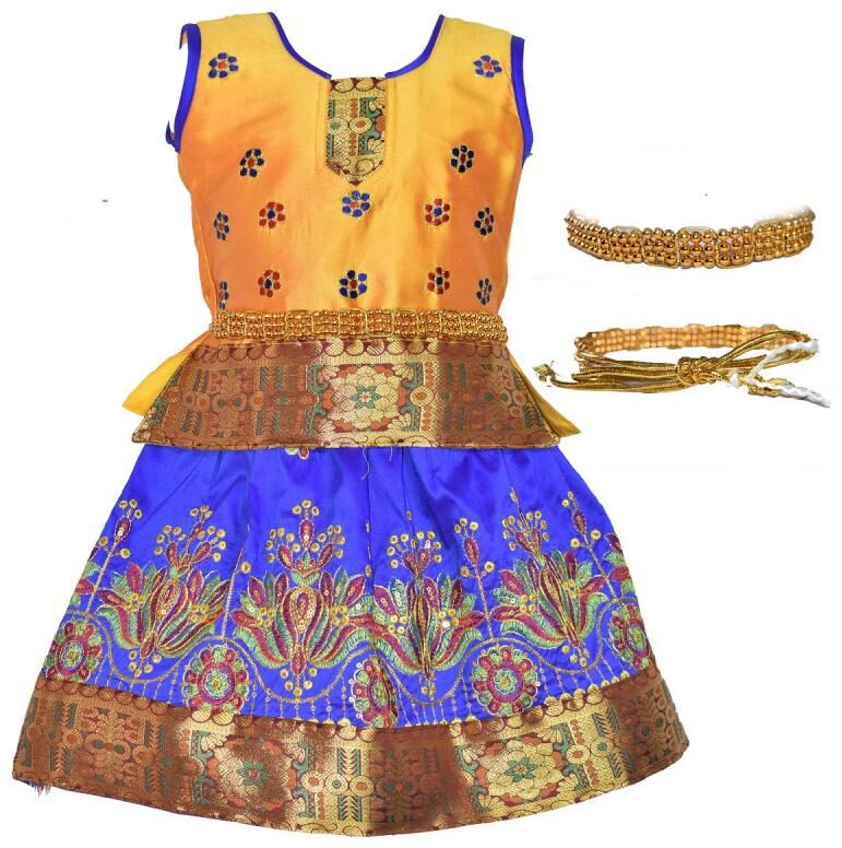 

Amirtha Fashion Girl s Art silk Abstract Sleeveless Lehenga choli - Blue