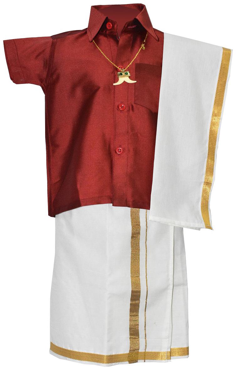 

Amirtha Fashion Boy Art silk Solid Dhoti kurta - Maroon