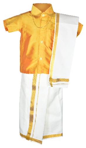 

Amirtha Fashion Boy Art silk Solid Dhoti kurta - Yellow