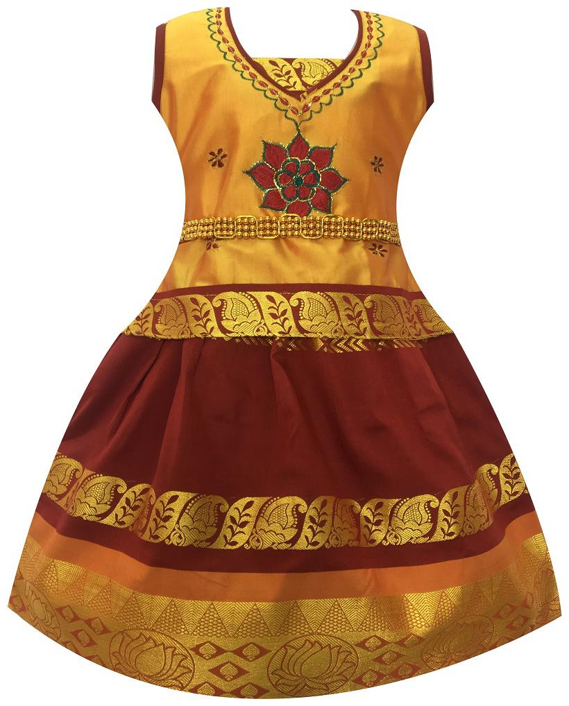 

Amirtha Fashion Art silk Abstract Sleeveless Lehenga choli - Gold