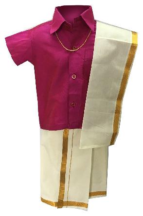 

Amirtha Fashion Boy Art silk Solid Dhoti kurta - Pink
