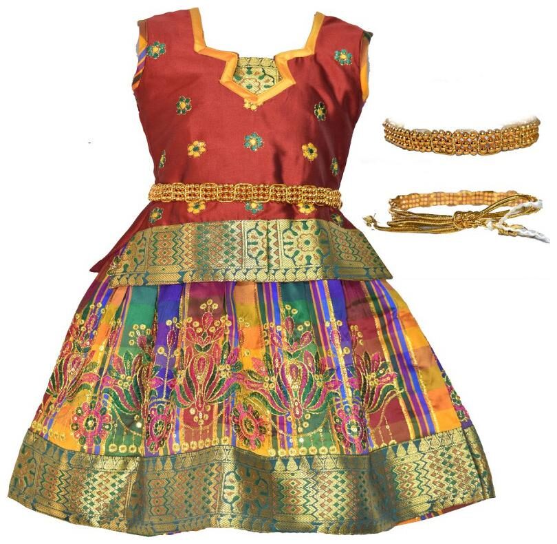

Amirtha Fashion Girl s Art silk Abstract Sleeveless Lehenga choli - Maroon