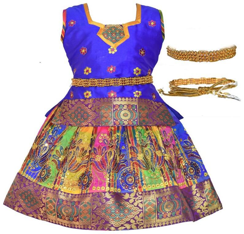 

Amirtha Fashion Girl s Art silk Abstract Sleeveless Lehenga choli - Blue