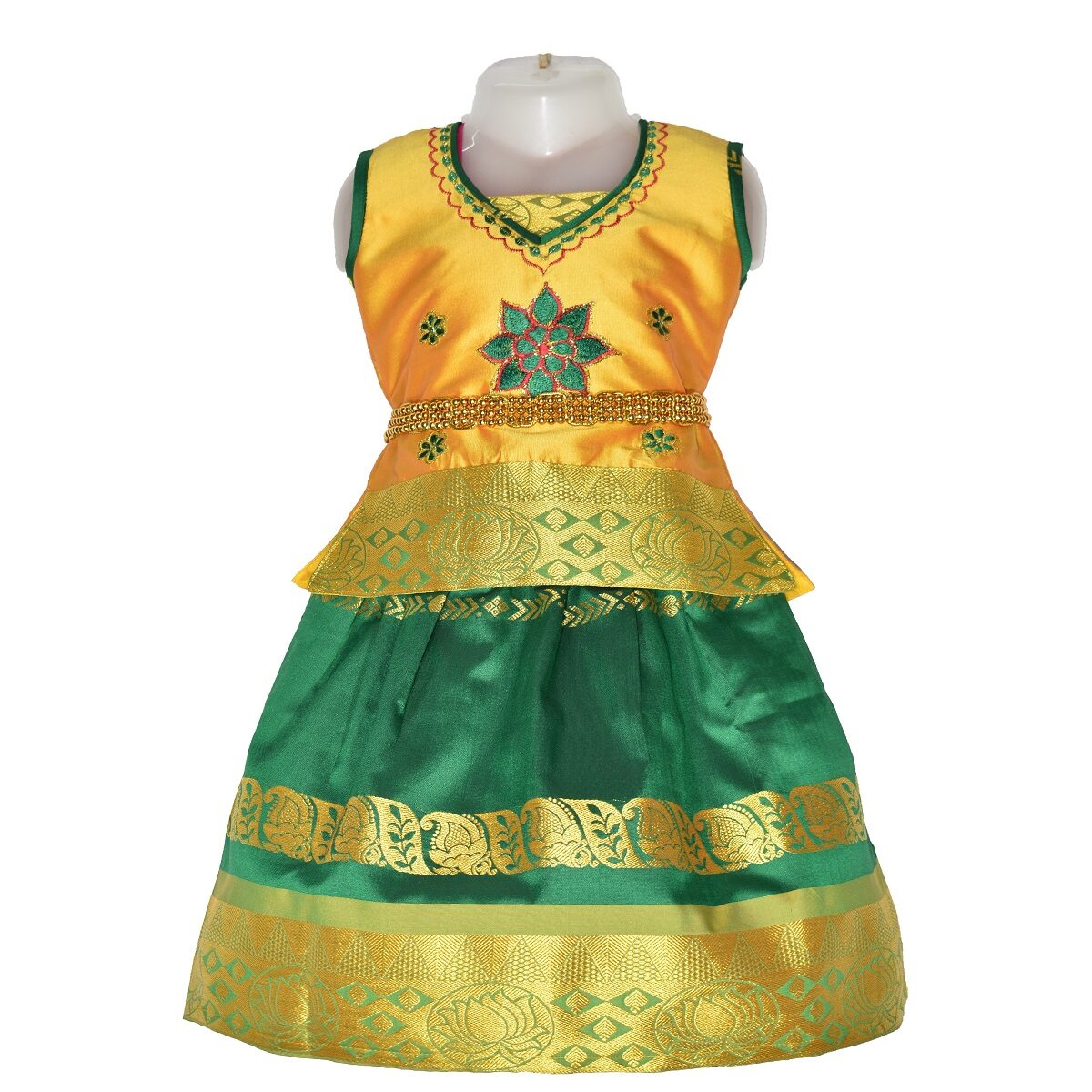 

Amirtha Fashion Art silk Abstract Sleeveless Lehenga choli - Gold