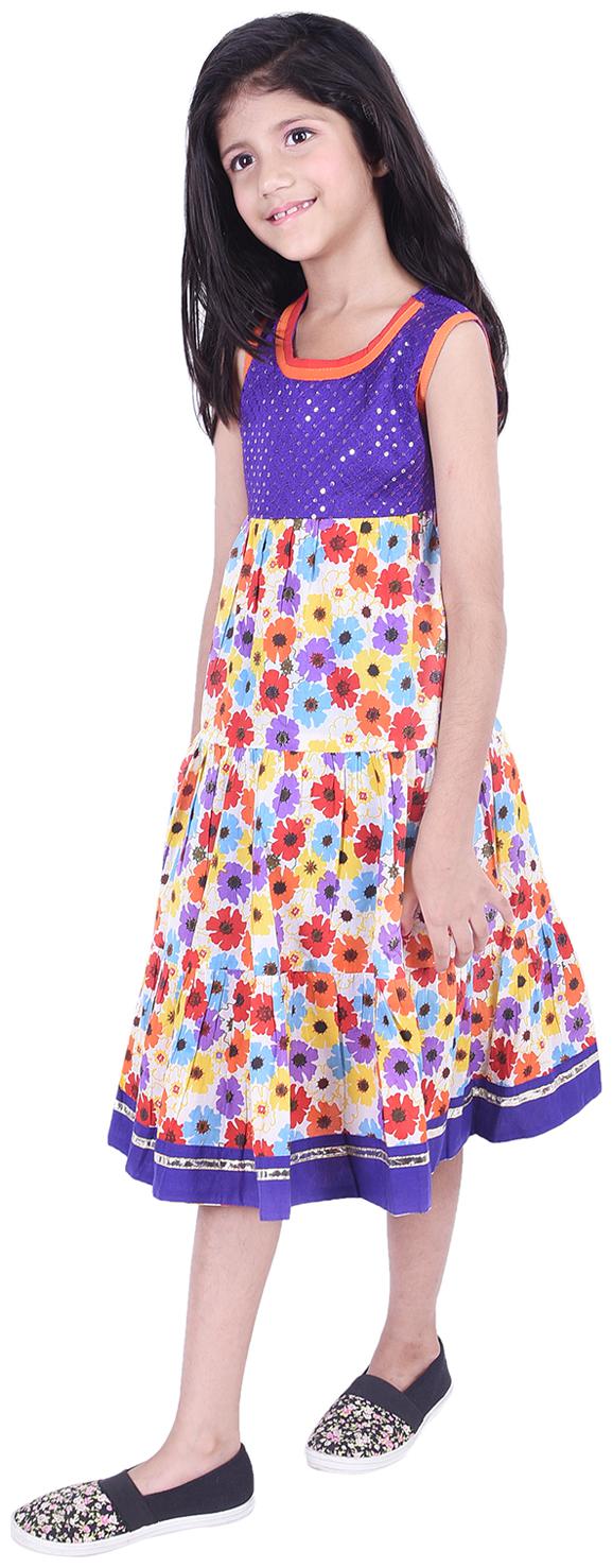 

AMMANYA Purple Cotton Sleeveless Knee Length Collar Frock ( Pack of 1 )