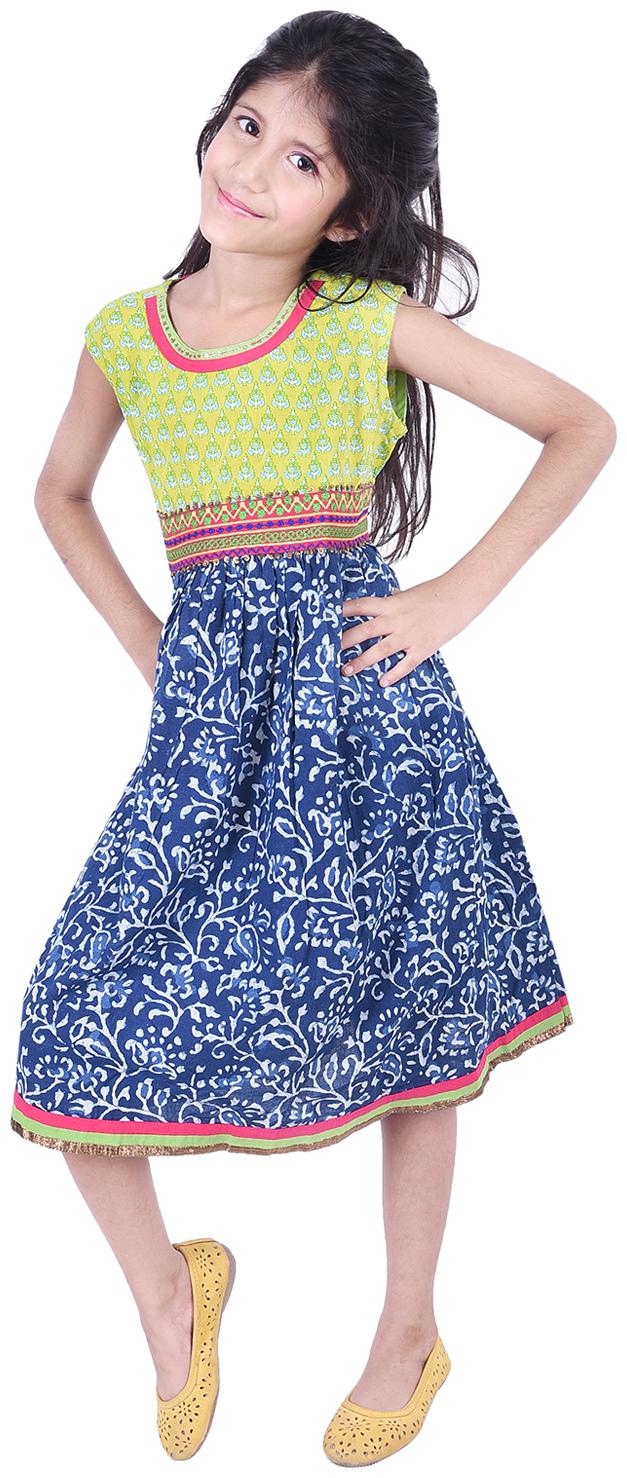 

AMMANYA Blue Cotton Sleeveless Knee Length Collar Frock ( Pack of 1 )