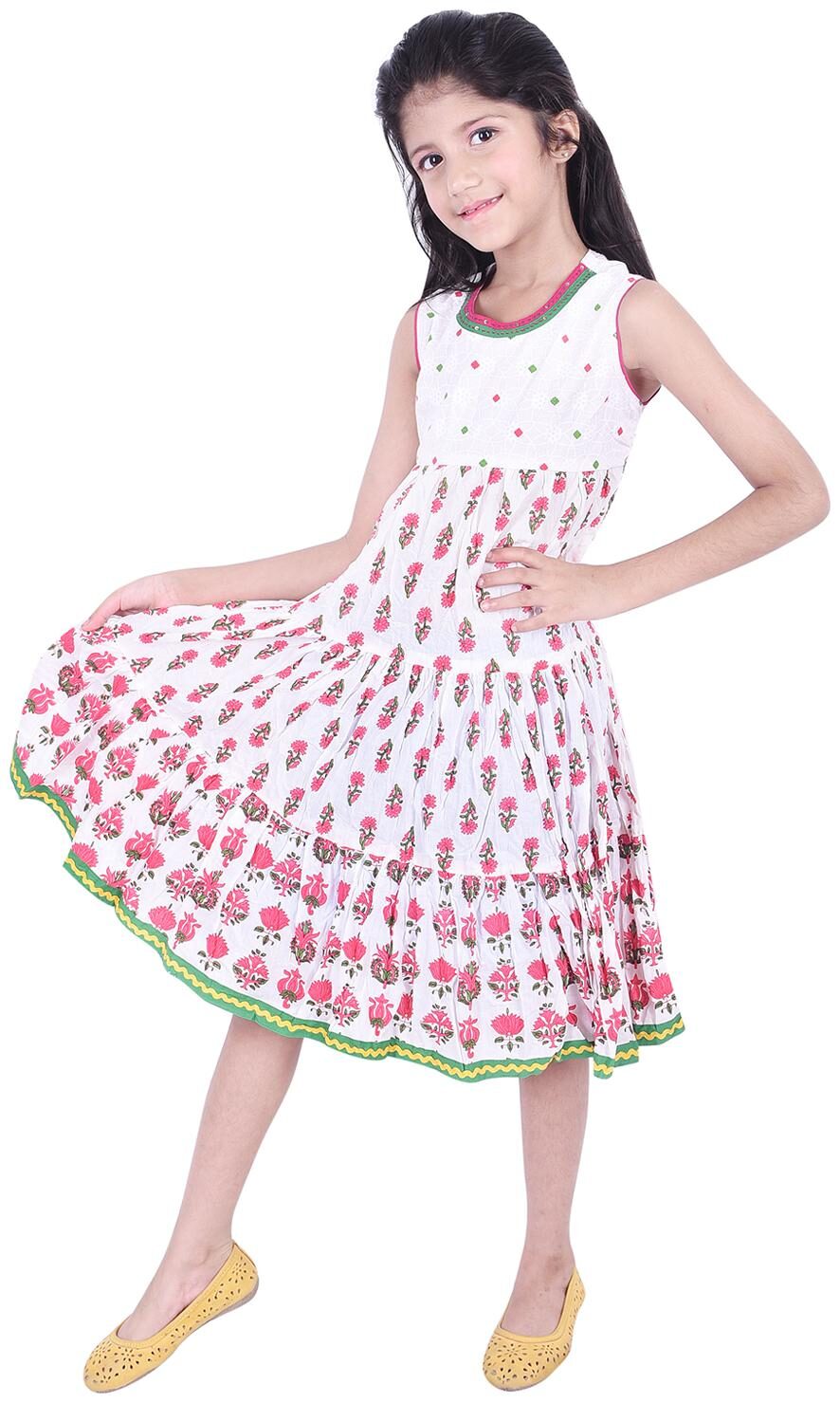 

AMMANYA White Cotton Sleeveless Knee Length Collar Frock ( Pack of 1 )