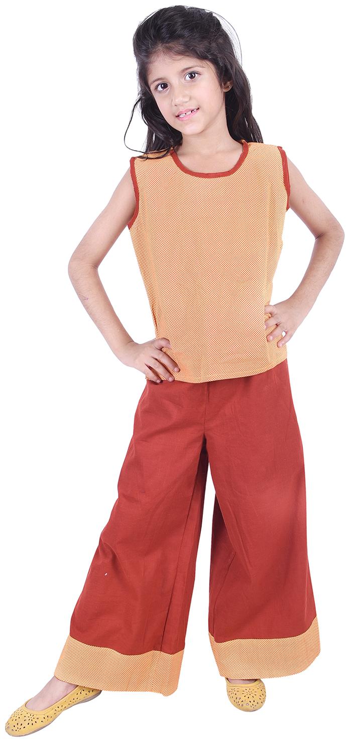 

AMMANYA Girl Cotton Top Bottom Set - Beige