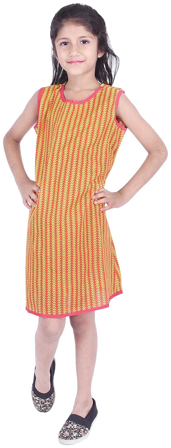 

AMMANYA Yellow Cotton Sleeveless Knee Length Collar Frock ( Pack of 1 )