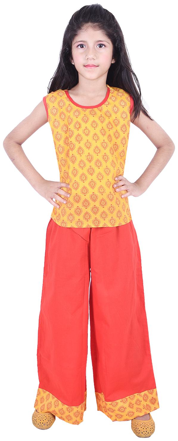 

AMMANYA Girl Cotton Top Bottom Set - Yellow