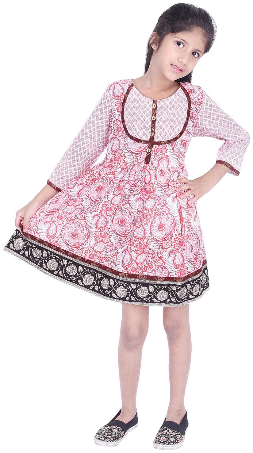 

AMMANYA White Cotton 3 4th Sleeves Knee Length Collar Frock ( Pack of 1 )