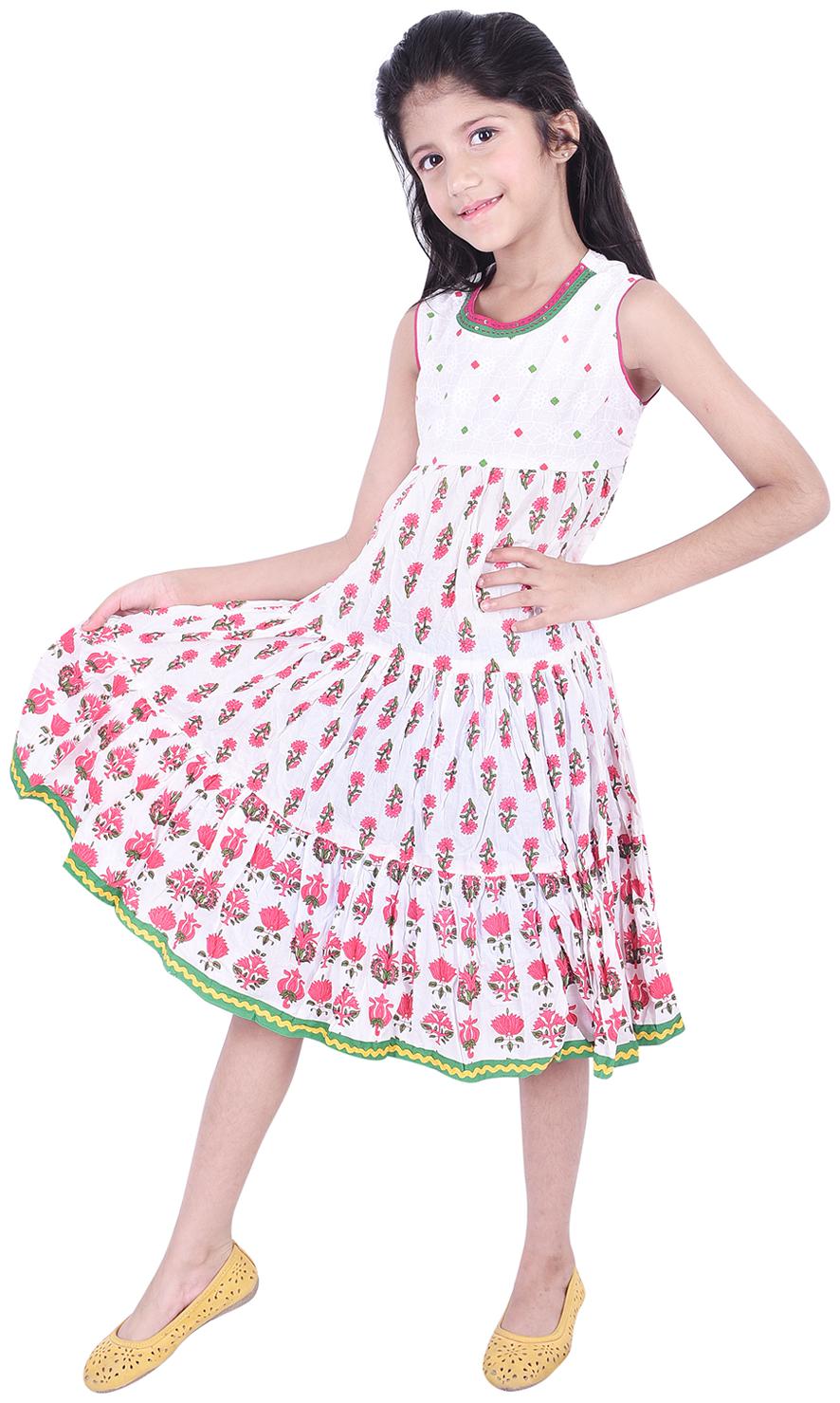 

AMMANYA White Cotton Sleeveless Knee Length Collar Frock ( Pack of 1 )