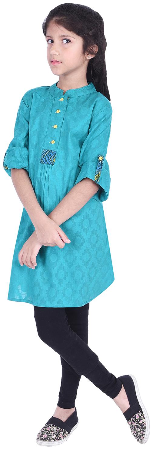 

AMMANYA Girl s Cotton Printed 3 4th sleeves Kurta kurti - Blue