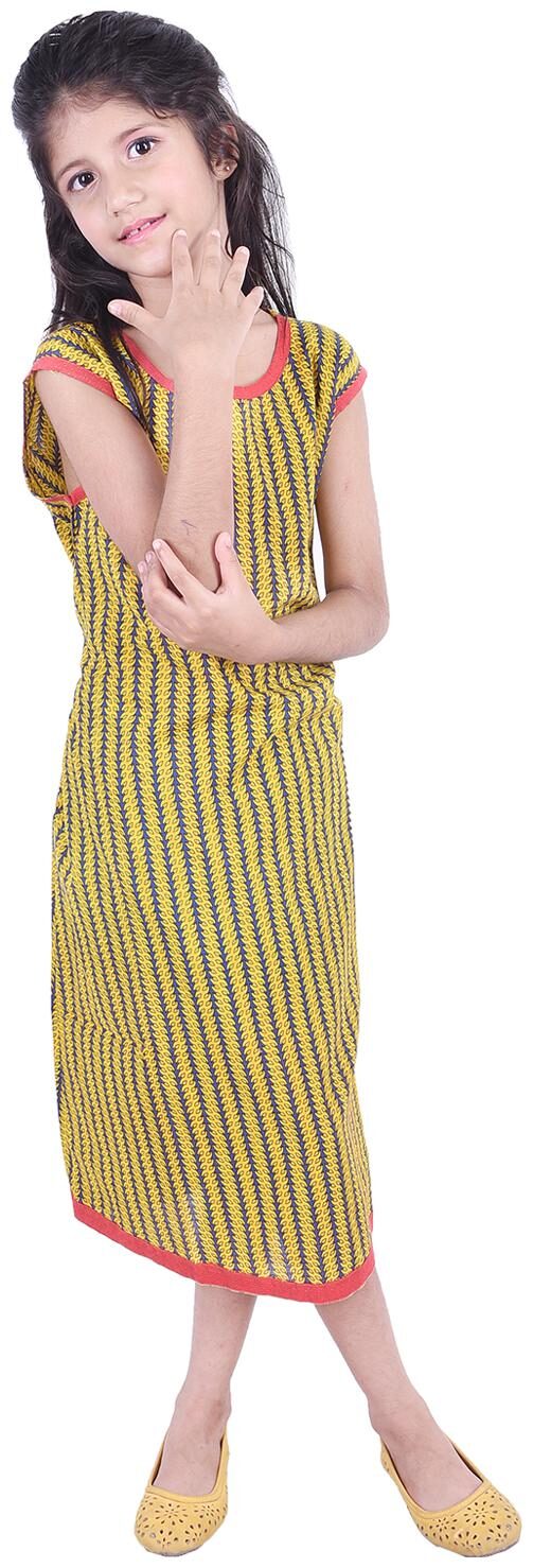 

AMMANYA Yellow Cotton Sleeveless Knee Length Collar Frock ( Pack of 1 )