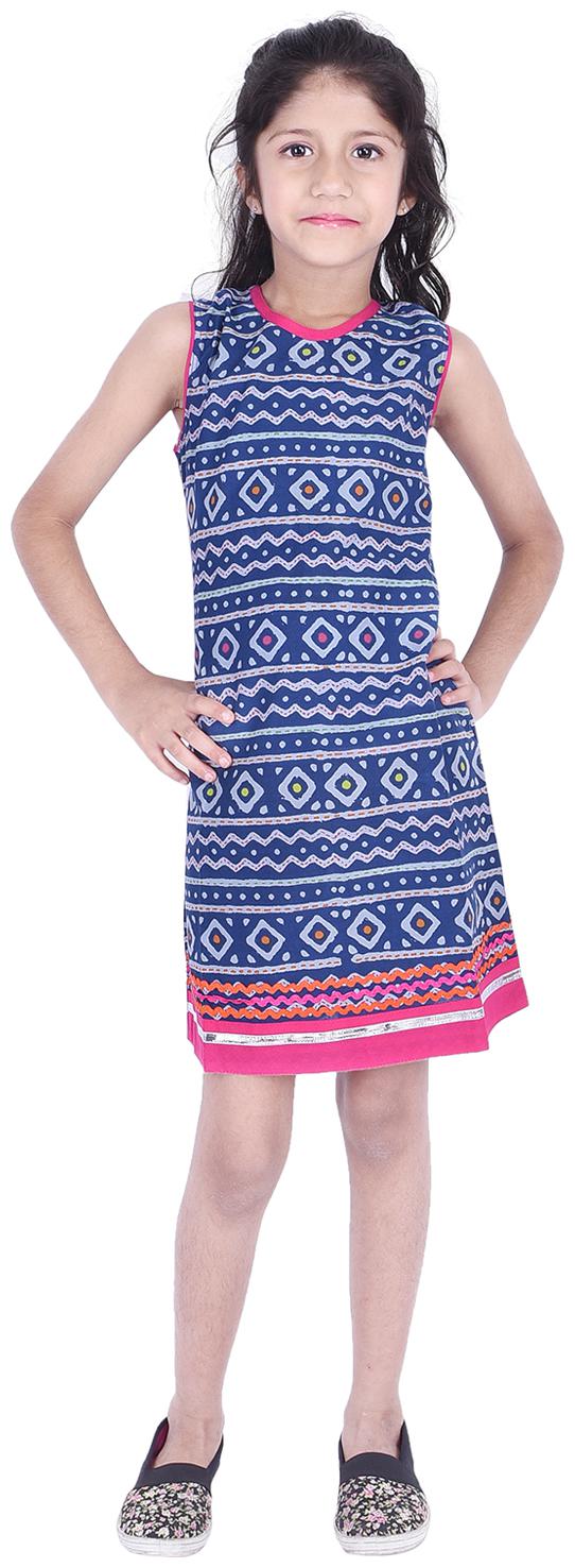 

AMMANYA Blue Cotton Sleeveless Knee Length Collar Frock ( Pack of 1 )