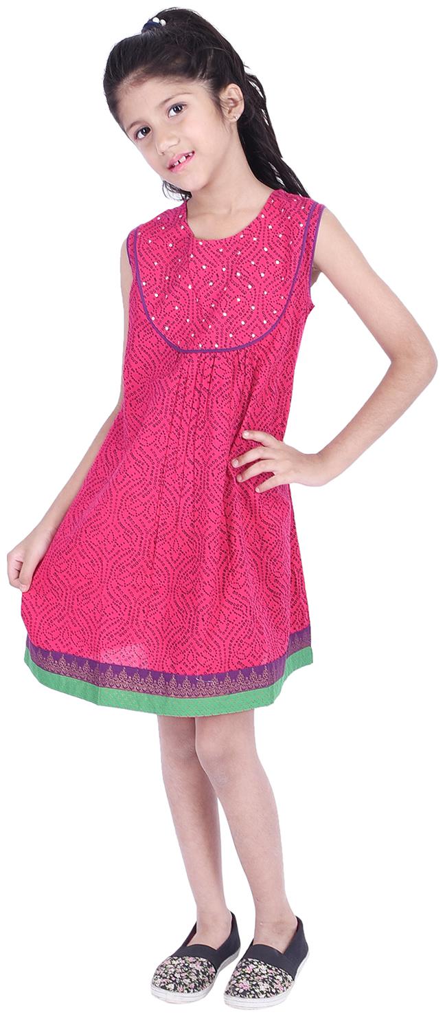 

AMMANYA Pink Cotton Sleeveless Knee Length Collar Frock ( Pack of 1 )