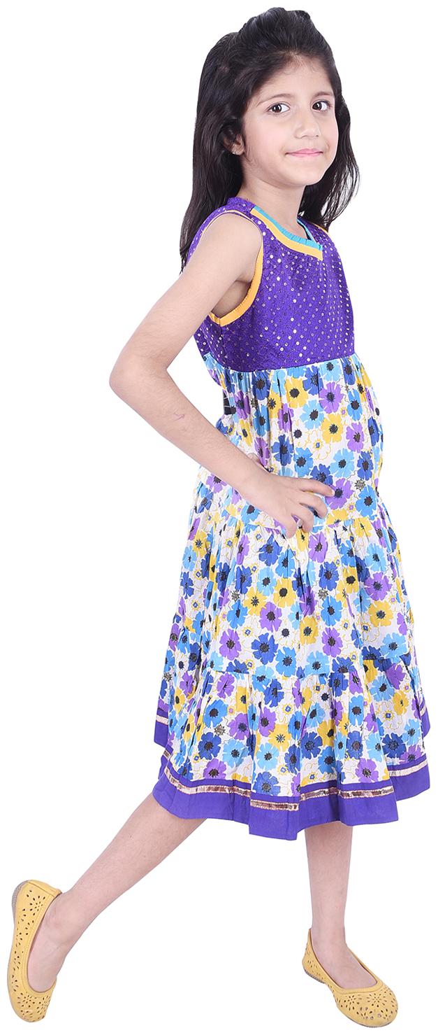 

AMMANYA Purple Cotton Sleeveless Knee Length Collar Frock ( Pack of 1 )