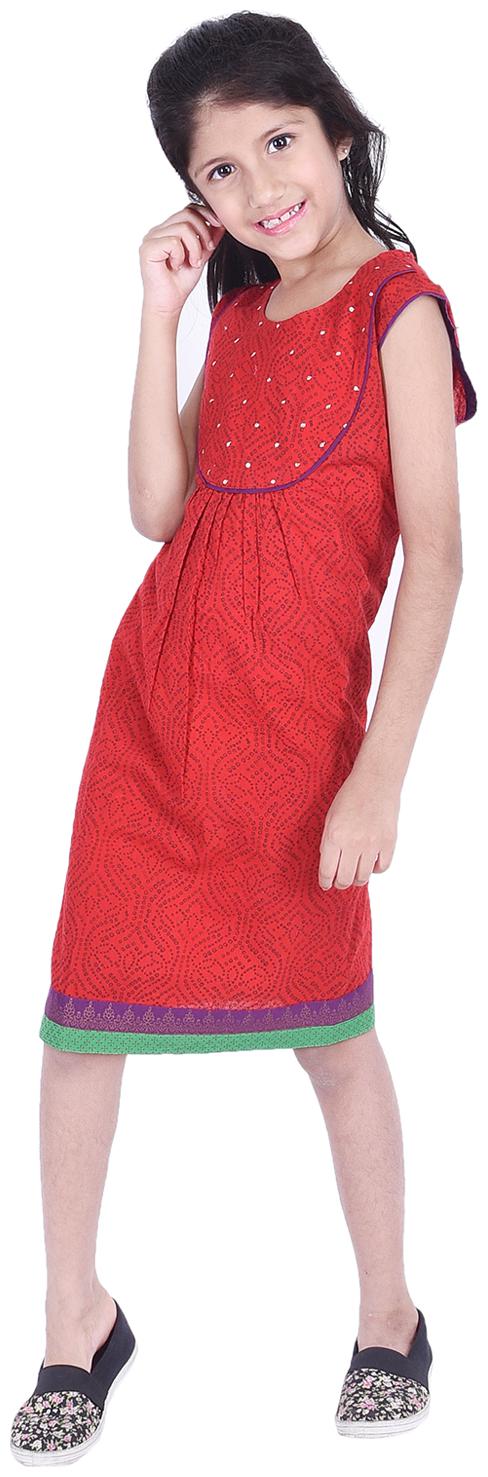

AMMANYA Red Cotton Sleeveless Knee Length Collar Frock ( Pack of 1 )