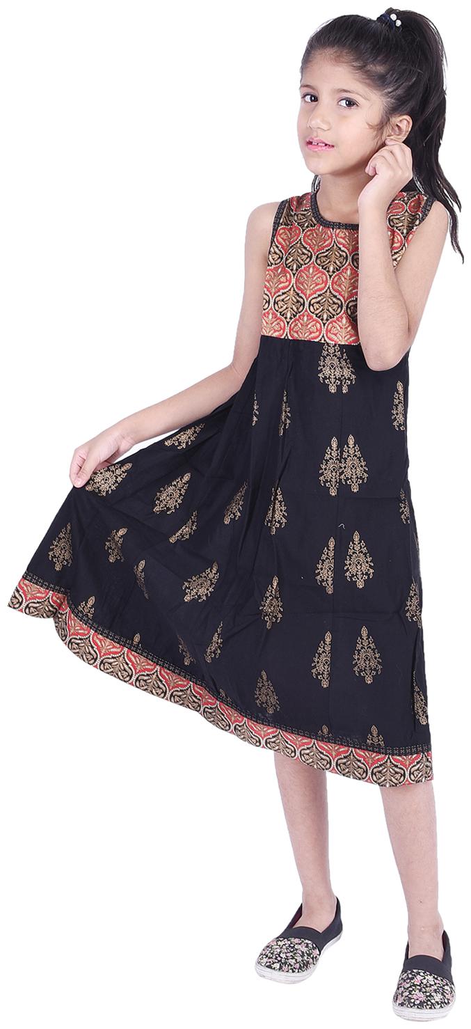 

AMMANYA Black Cotton Sleeveless Knee Length Collar Frock ( Pack of 1 )