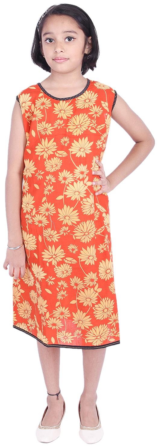 

AMMANYA Orange Cotton Sleeveless Knee Length Collar Frock ( Pack of 1 )