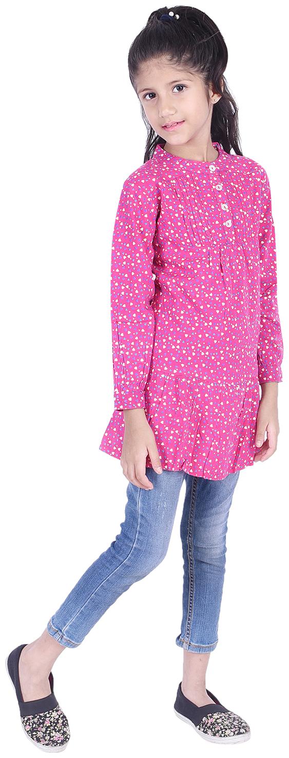 

AMMANYA Girl Rayon Printed Top - Pink