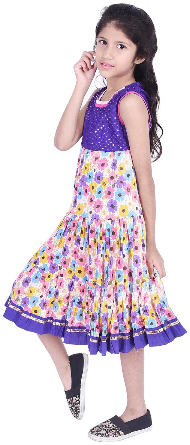 

AMMANYA Purple Cotton Sleeveless Knee Length Collar Frock ( Pack of 1 )