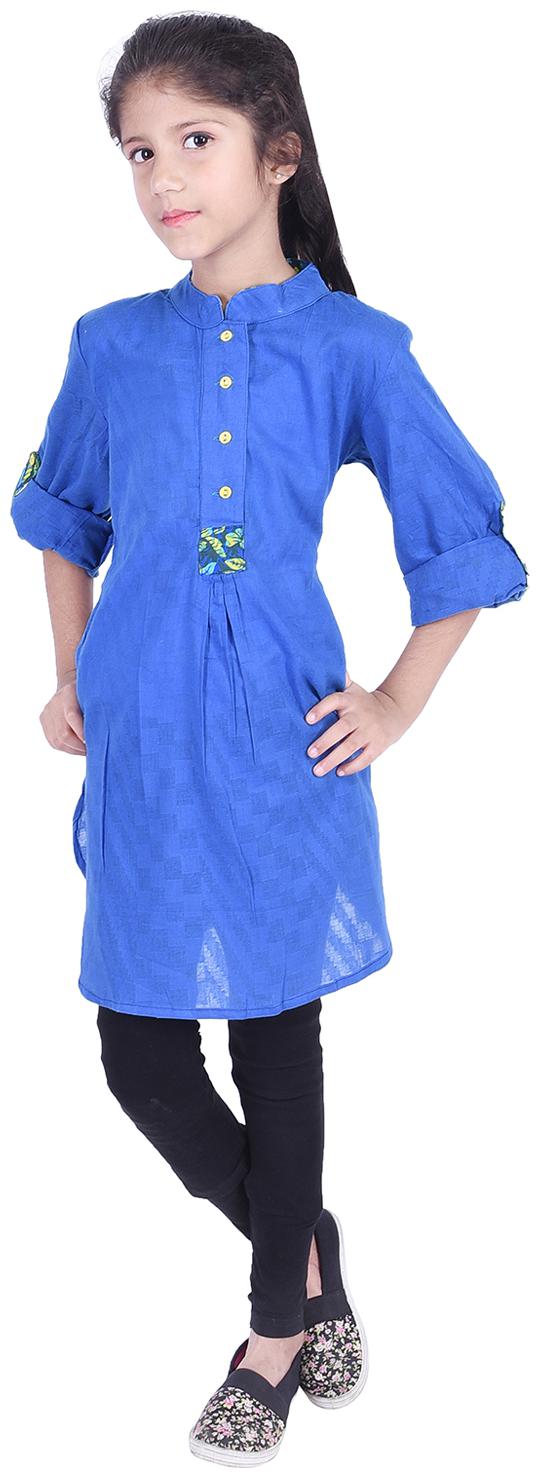 

AMMANYA Girl s Cotton Printed 3 4th sleeves Kurta kurti - Blue