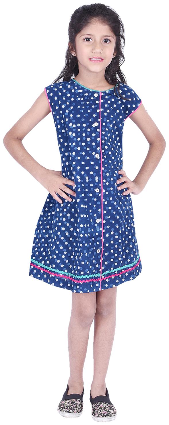 

AMMANYA Blue Cotton Sleeveless Knee Length Collar Frock ( Pack of 1 )