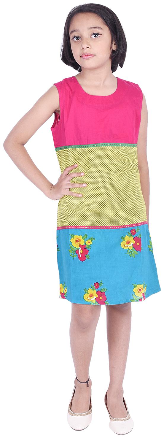 

AMMANYA Multi Cotton Sleeveless Knee Length Collar Frock ( Pack of 1 )