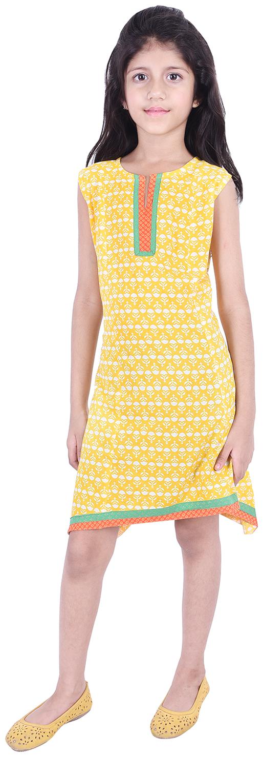 

AMMANYA Yellow Cotton Sleeveless Knee Length Collar Frock ( Pack of 1 )