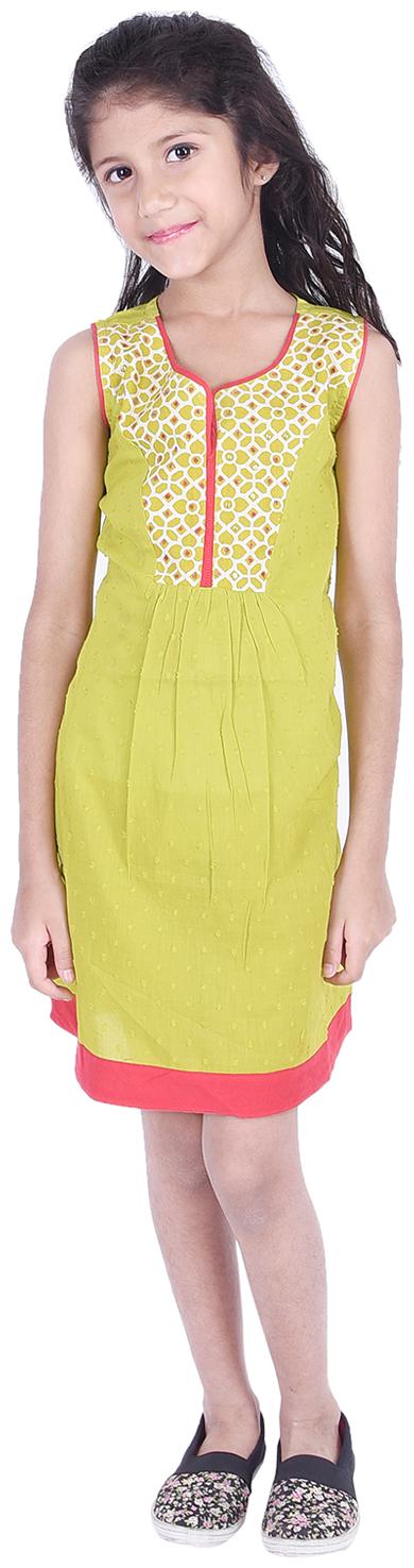 

AMMANYA Yellow Cotton Sleeveless Knee Length Collar Frock ( Pack of 1 )