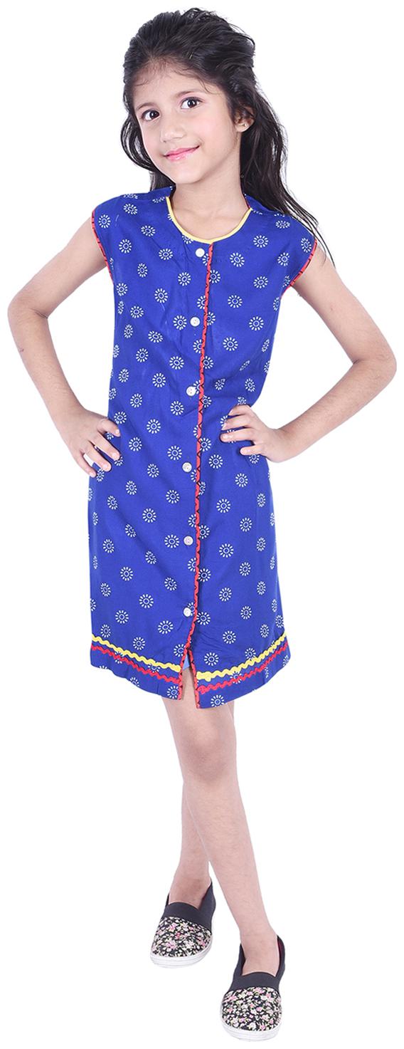 

AMMANYA Blue Cotton Sleeveless Knee Length Collar Frock ( Pack of 1 )