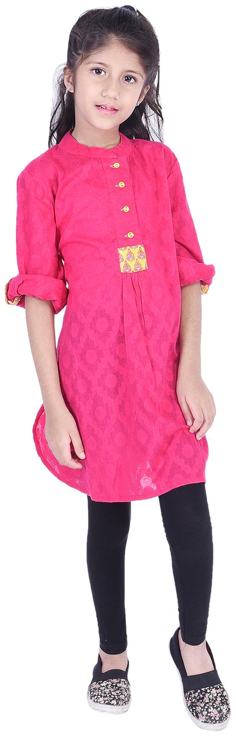 

AMMANYA Girl s Cotton Solid Short sleeves Kurta kurti - Pink