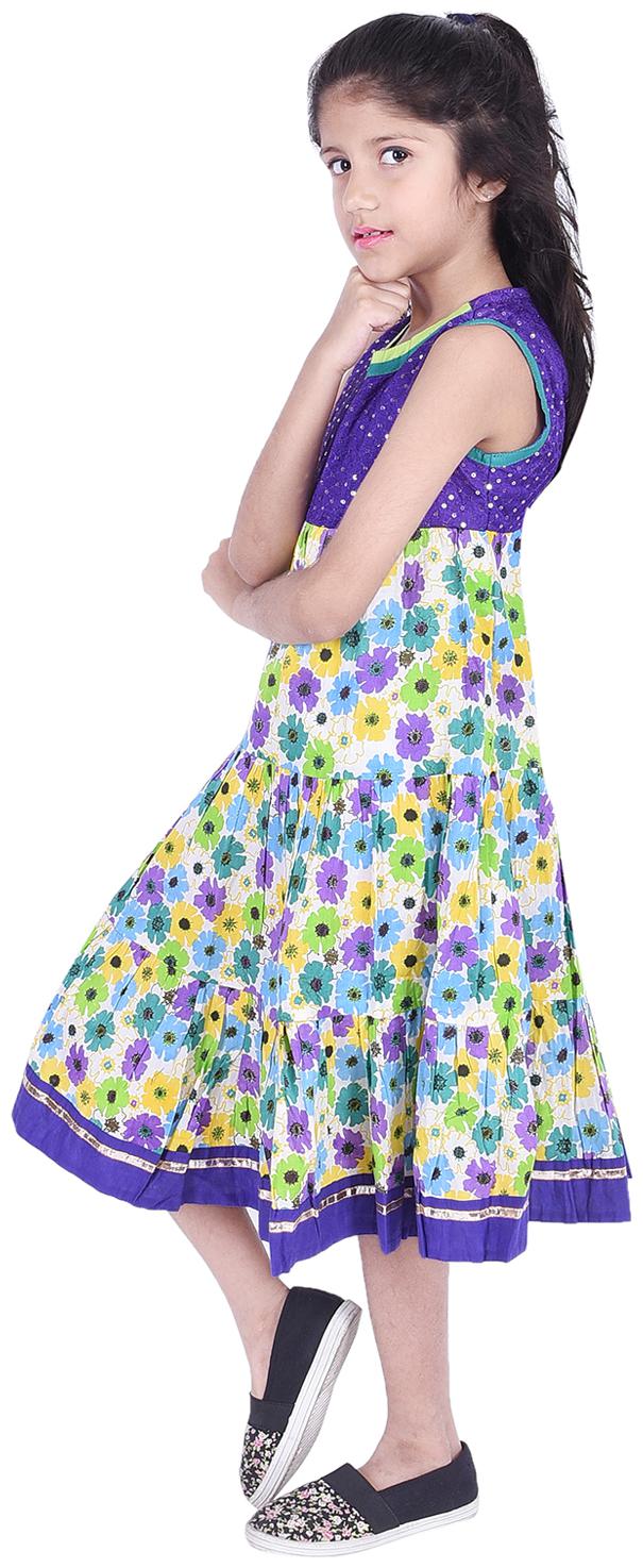 

AMMANYA Purple Cotton Sleeveless Knee Length Collar Frock ( Pack of 1 )