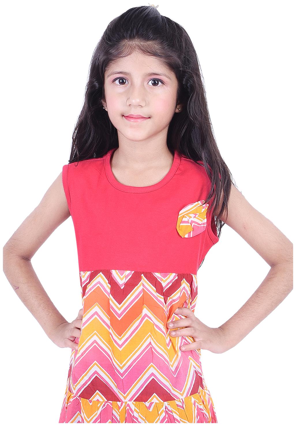 

AMMANYA Red Cotton Sleeveless Knee Length Collar Frock ( Pack of 1 )