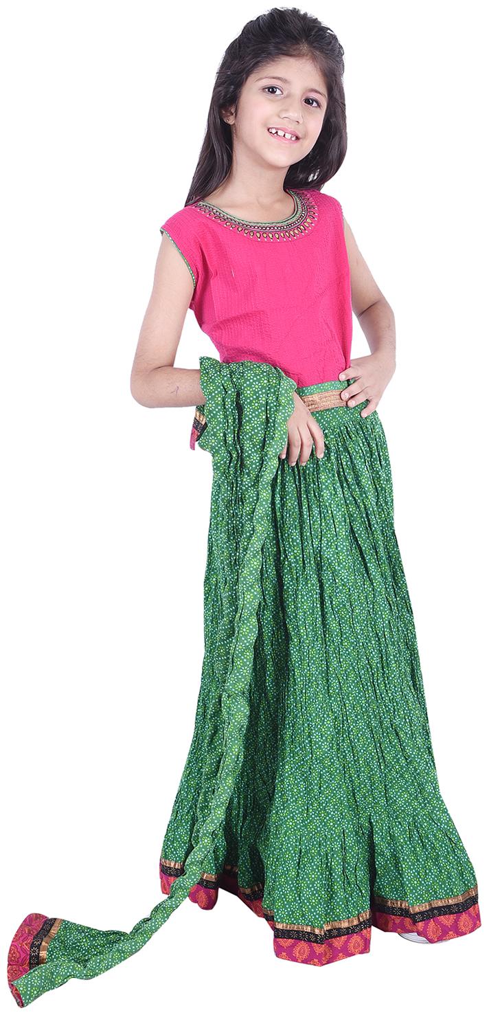 

AMMANYA Girl s Cotton Solid Sleeveless Lehenga choli - Pink