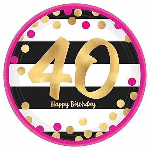 

Amscan 551913 Pink and Gold Milestone 40 Paper Dinner plates 9 Multicolor