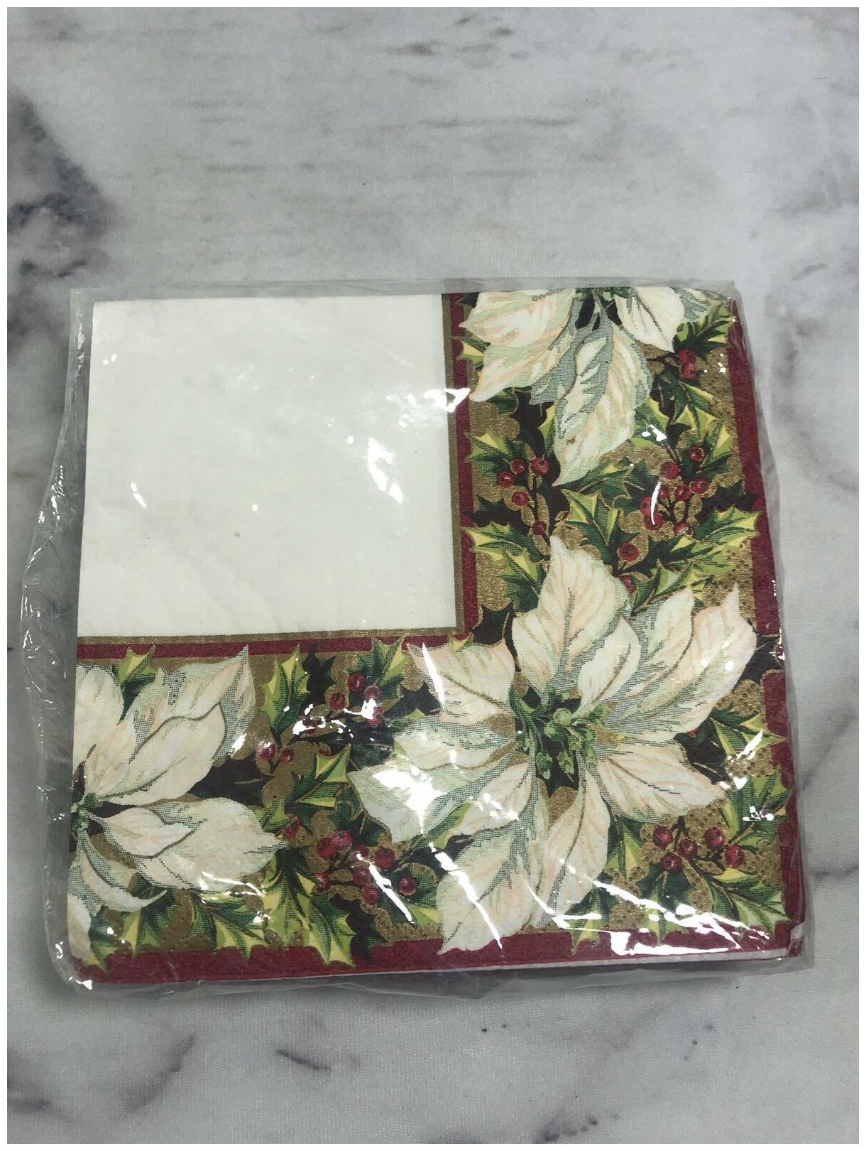 

Amscan Vintage Poinsettia Luncheon Napkins Christmas 36 Count 3 Ply Holiday Wear