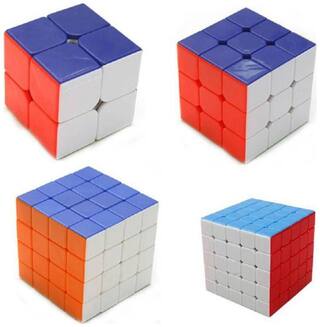 Assemble High Speed Stickerless Magic Rubik Cube Combo Set Of 4 (2x2;3x3;4x4;5x5) Puzzle Brainstorming Game Toy (4 pcs)