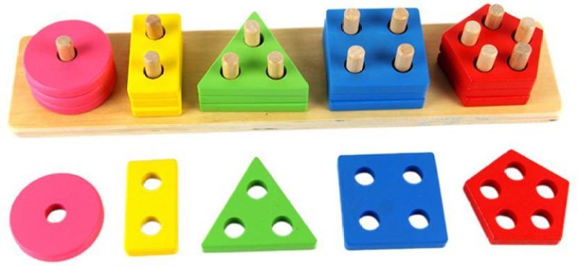 

Assemble Wooden Intellectual Geometric Shape Matching Five Column Blocks Educational Learning Toys (Multicolor)