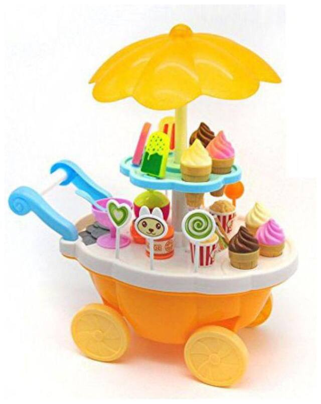 AV INT Ice Cream Kitchen Play Cart Kitchen Set Toy with Lights and Music,