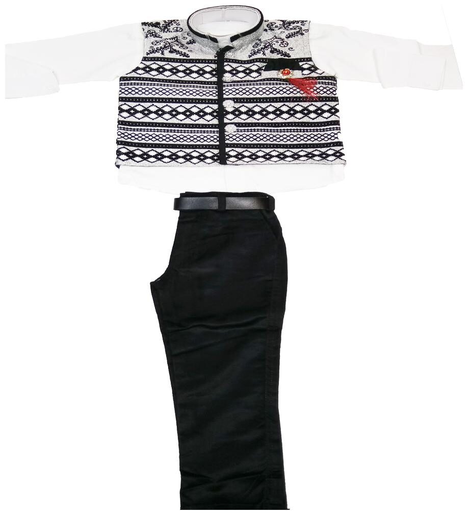 

AZAD DYEING Kids Festival Season Special Suit with Printed Waistcoat for Baby Boys (White Black)