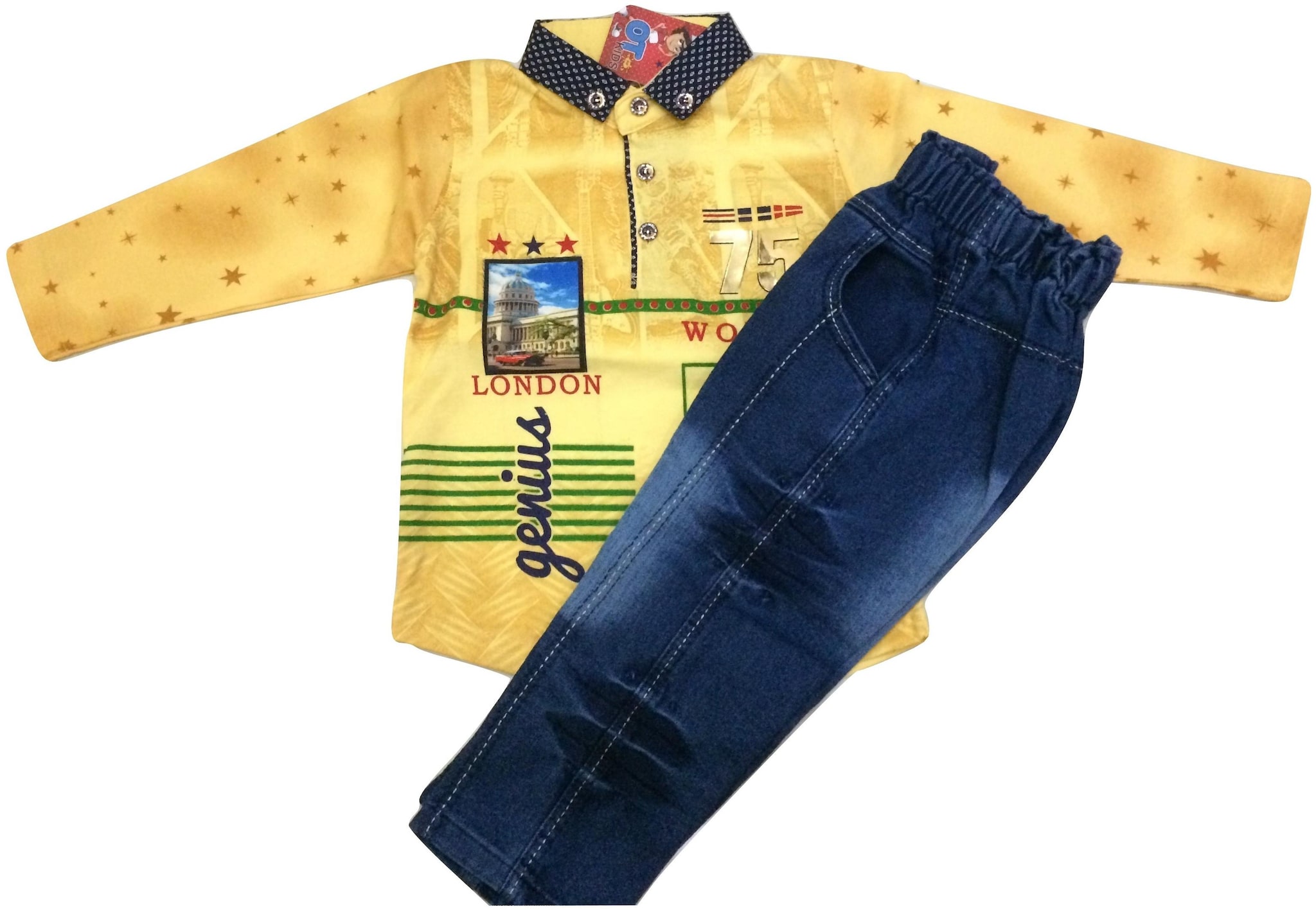 

Pratishtha Creations Baby boy Top bottom set - Yellow Blue