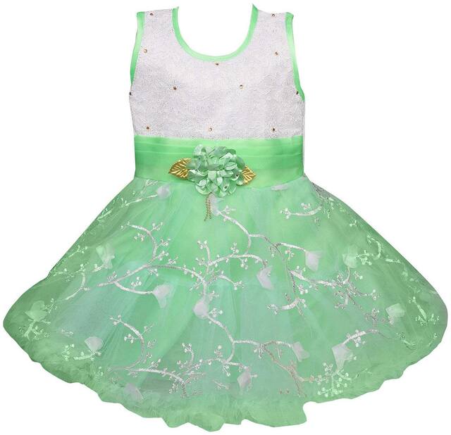 Silver Kraft Baby girl Net Floral Princess frock - Green